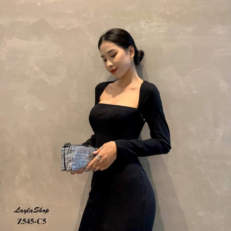 Đầm cá tay dài cổ vuông ôm body