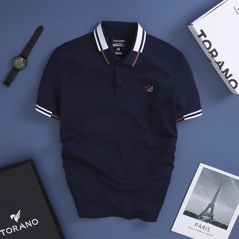 Áo polo nam TORANO trơn bo kẻ thêu logo ngực DSTP009