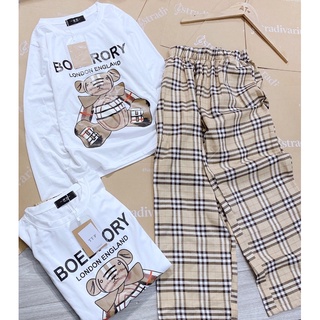 [Ảnh thật] Set Áo Gấu Quần Kẻ Bbr