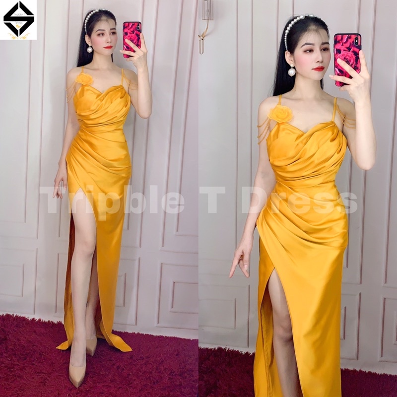 Đầm maxi body 2 dây chuỗi vai xẻ đùi TRIPBLE T DRESS - size S/M/L - MS387V