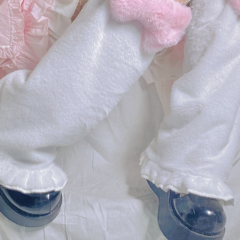 XIXI Vớ lông cao cổ phối nơ giữ ấm mùa đông phong cách Harajuku cho nữ