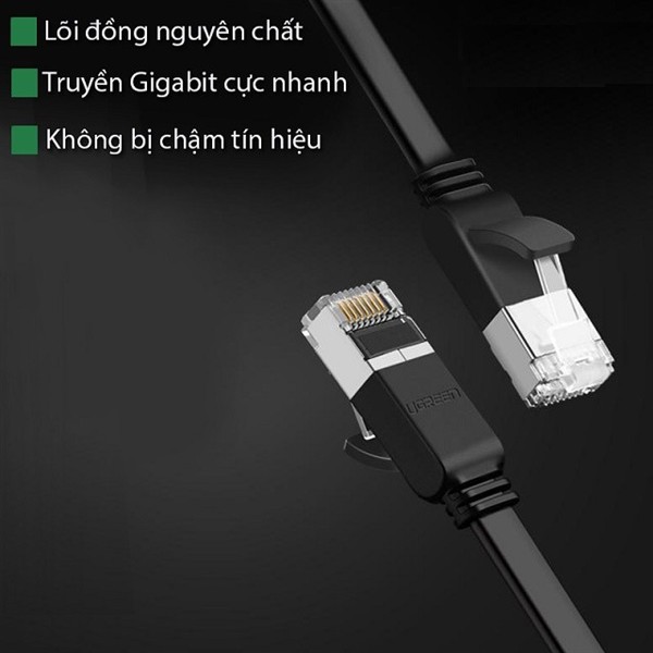 Cáp mạng LAN CAT 6 UTP dây dẹp Ugreen 50183 0.5M màu Đen NW101 - 50183