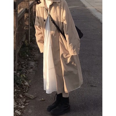 Áo trench coat kaki dáng dài màu kem freesize (có ảnh thật)