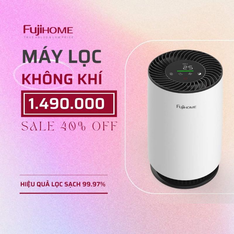 Máy lọc không khí nhập khẩu FUJIHOME AP12 2 cấp lọc, màng lọc Hepa và than hoạt tính, đèn cảm biến lọc bụi mịn PM2.5