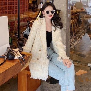 Áo dạ tweed dáng dài phong cách hàn quốc