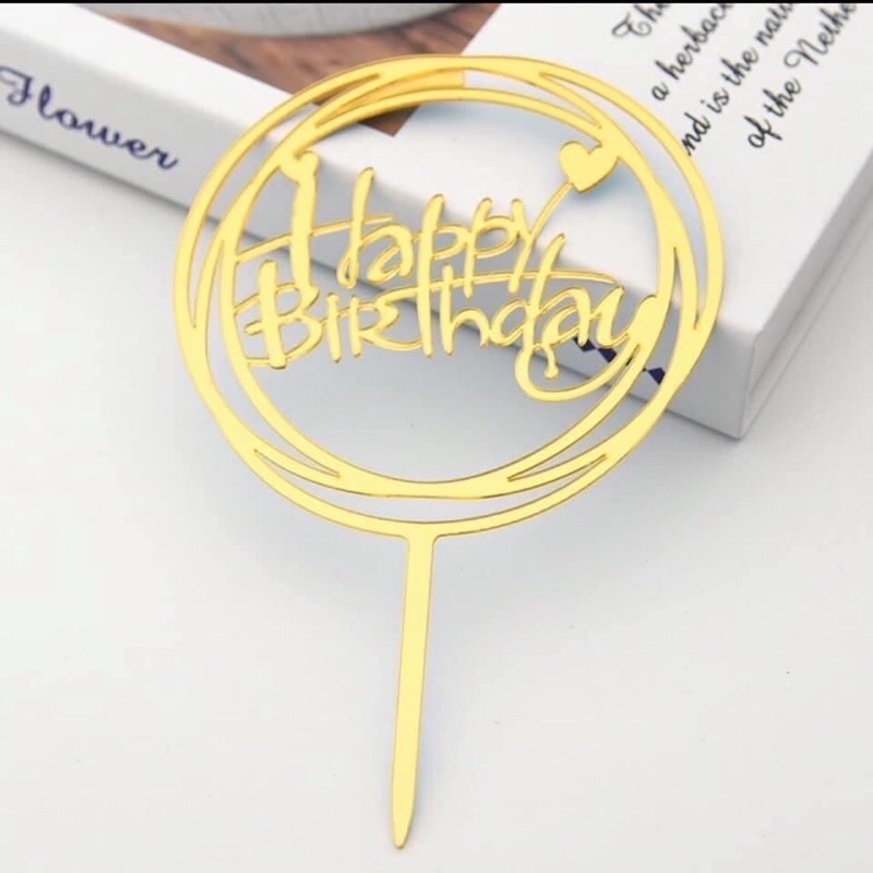 1 Topper chữ happy birthday trang trí cắm bó hoa quà tặng phụ kiện trang trí hoa sáp