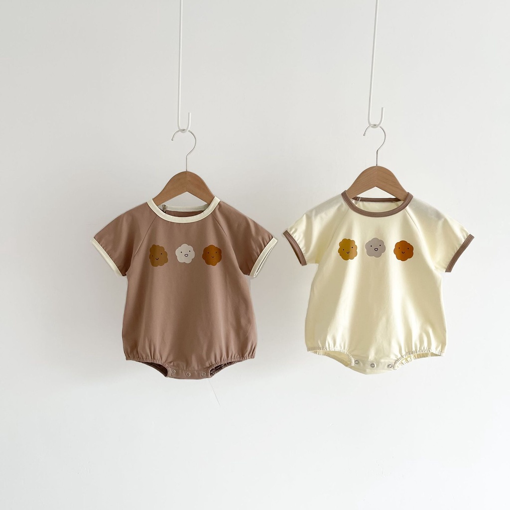 Bộ Áo Liền Quần Cotton Cổ Tròn In Họa Tiết Dễ Thương Thời Trang Mùa Hè Cho Bé Trai Và Gái