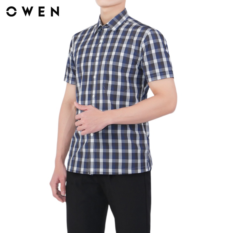Áo sơ mi ngắn tay Nam Owen  Bamboo Body Fit màu Xanh xám trắng - BA23526N