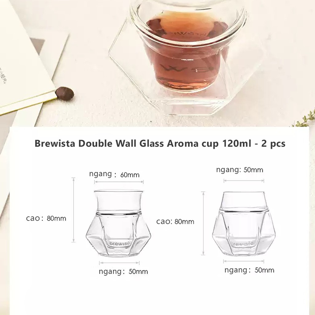 Ly thủy tinh 2 lớp Brewista Double Wall Glass Aroma & Taste cup 120ml - 2 chiếc