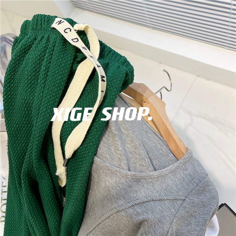 Quần Dài Lưng Cao Ống Rộng Phối Dây Rút In Chữ Thời Trang Xuân Hè Cho Nữ