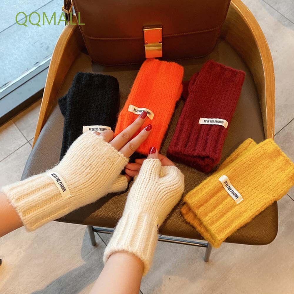 Găng Tay Len Hở Ngón Màu Trơn Dày Dặn Giữ Ấm Dành Cho Nam Nữ