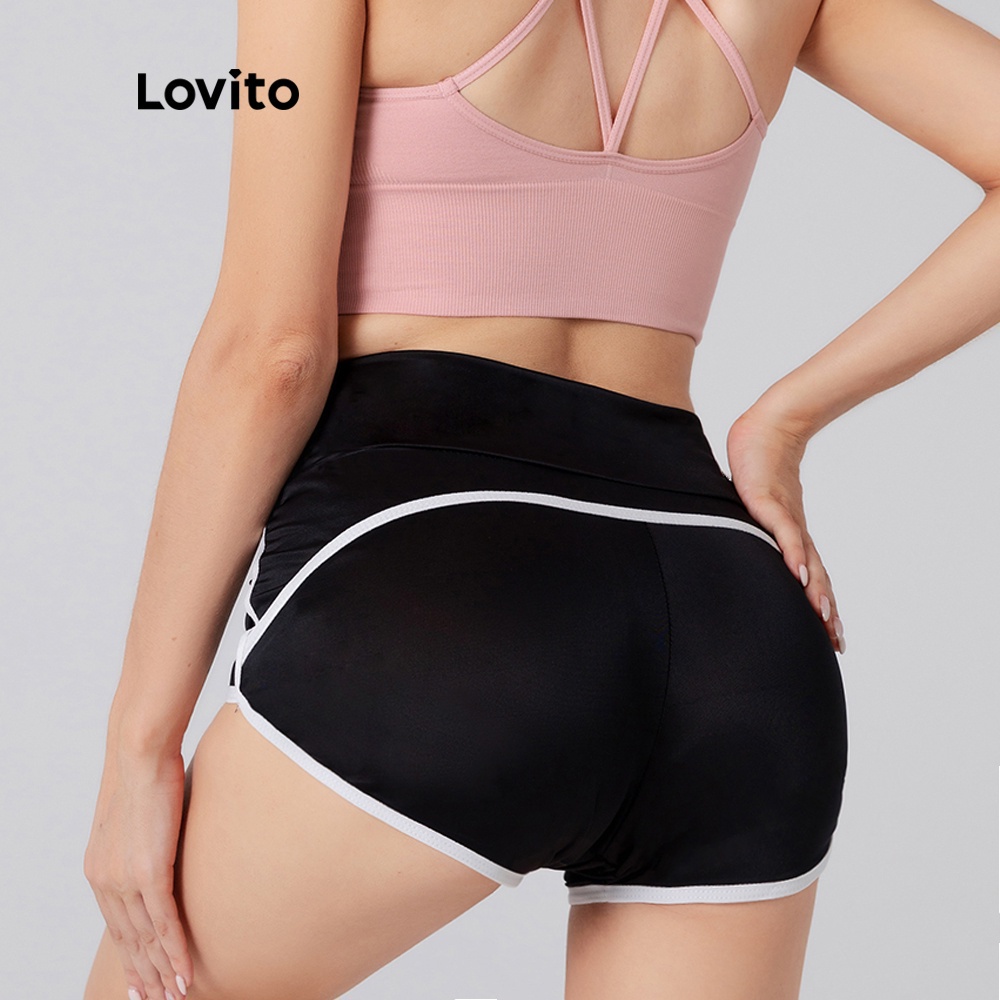 Quần short Lovito phong cách thể thao L05204 (Màu xanh lá / đen)