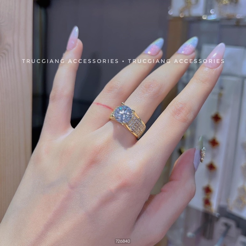 Nhẫn xi bạch kim mạ vàng soàn tấm có hột ẩn