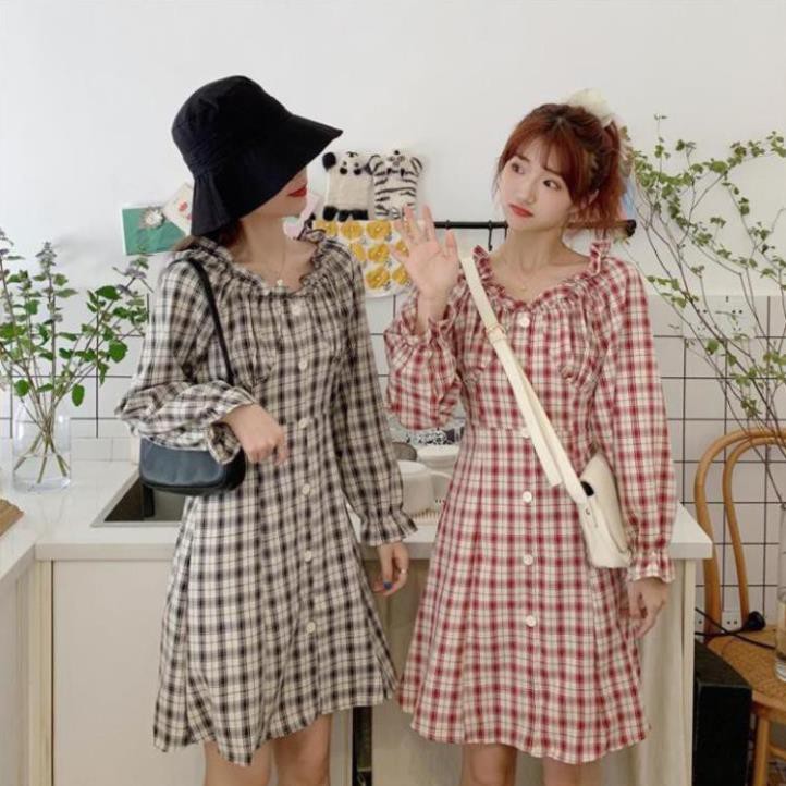 Váy Caro Nữ Dáng Dài Chữ A Hàn Quốc Cúc Dọc Xinh Xắn HQ03 -Teen 888