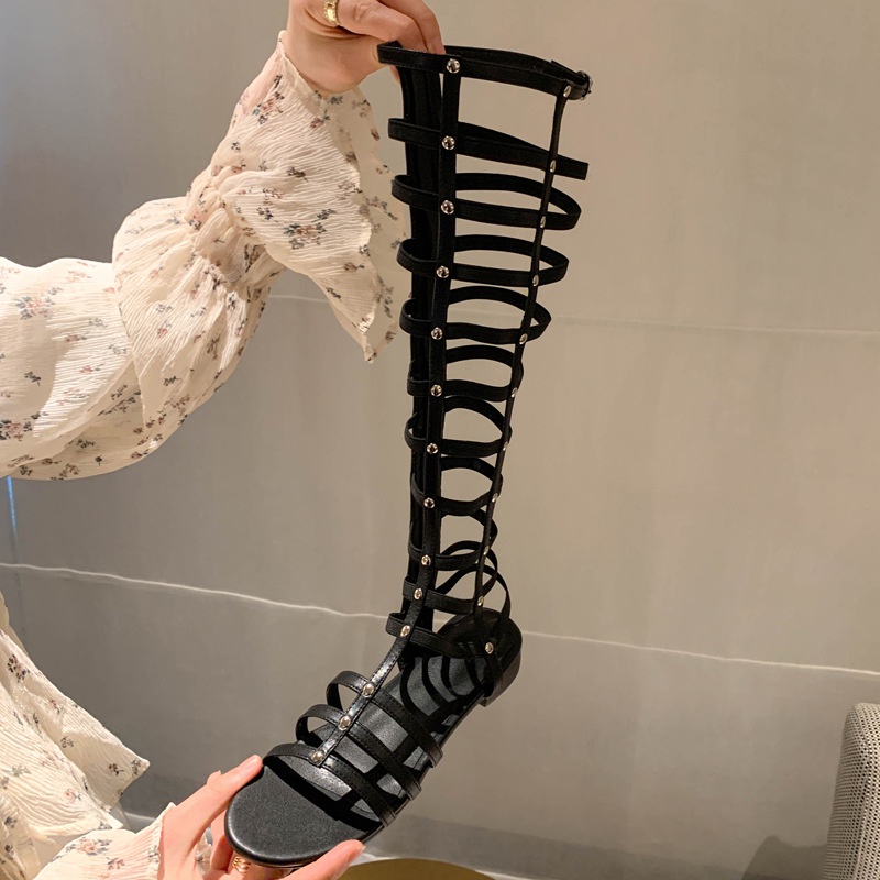 Giày sandal đế bằng cột dây cổ cao thời trang mùa hè cho nữ Size 35-43