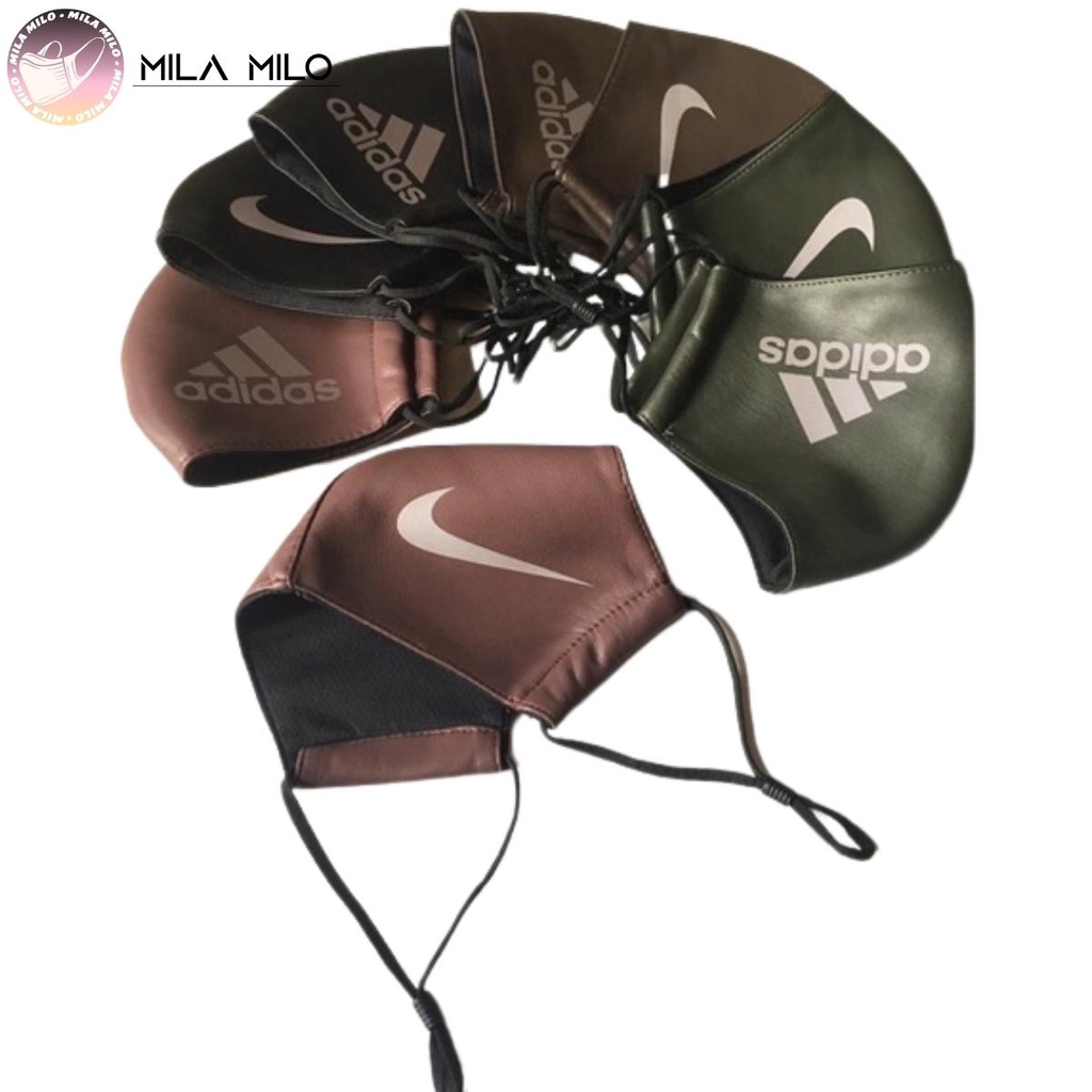 Set 2 Khẩu trang da in logo thời trang cao cấp - Khẩu trang người lớn unisex mềm mịn co giãn