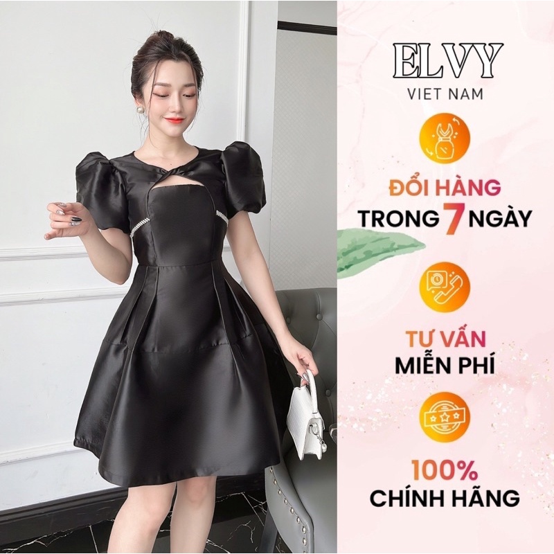 Váy tacta cổ xoắn đính đá dự tiệc ELVY DESIGN