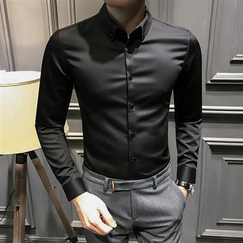 【Non-iron shirt】Men Formal Button Smart Casual Plus Size Long Sleeve Slim Fit Autumn men's casual shirt men's long sleeve Korean slim black shirt men's trend handsome business men's non iron