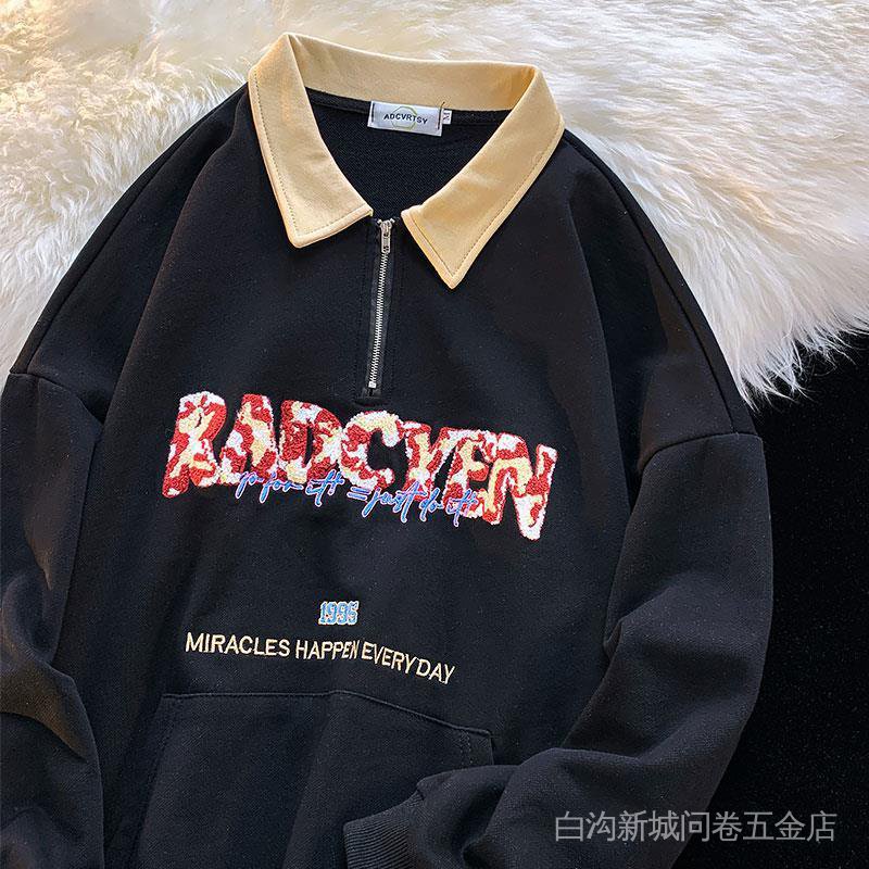Áo Sweater Cổ Cao Thêu Chữ Có Khóa Kéo Phong Cách Retro Mỹ Thời Trang Thu Đông Cho Nữ