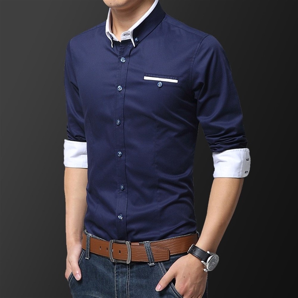 Áo Sơ Mi Công Sở Vải Oxford Mỏng Tay Dài Màu Xanh Dương / Kaki Kiểu Hàn Quốc Size M-5Xl Thời Trang Đi Biển Cho Nam