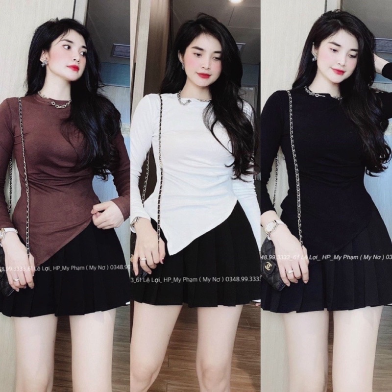 Áo thun tăm nhún eo vạt chéo sang chảnh