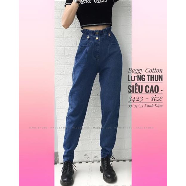 12.12 Xả - [BigSize 33/34/35]Quần Bò Lưng Thun Siêu Cao /Quần Baggy Jean Nam/Nữ - FORM TO DÀI Xanh Đậm Y88 ' 2021 .