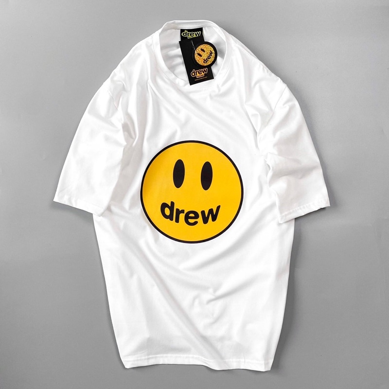 Áo thun tay lỡ Drew Mặt Cười, áo phông cotton nam nữ unisex, full tem tag