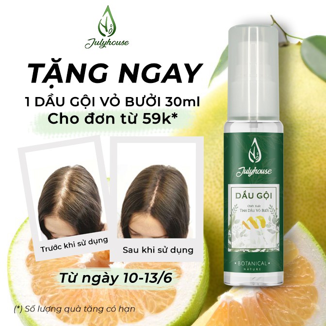 Dầu gội Bưởi JULYHOUSE 300ml và Serum dưỡng tóc tinh dầu Bưởi 38ml ngăn ngừa gãy rụng, dưỡng tóc suôn dài óng mượt