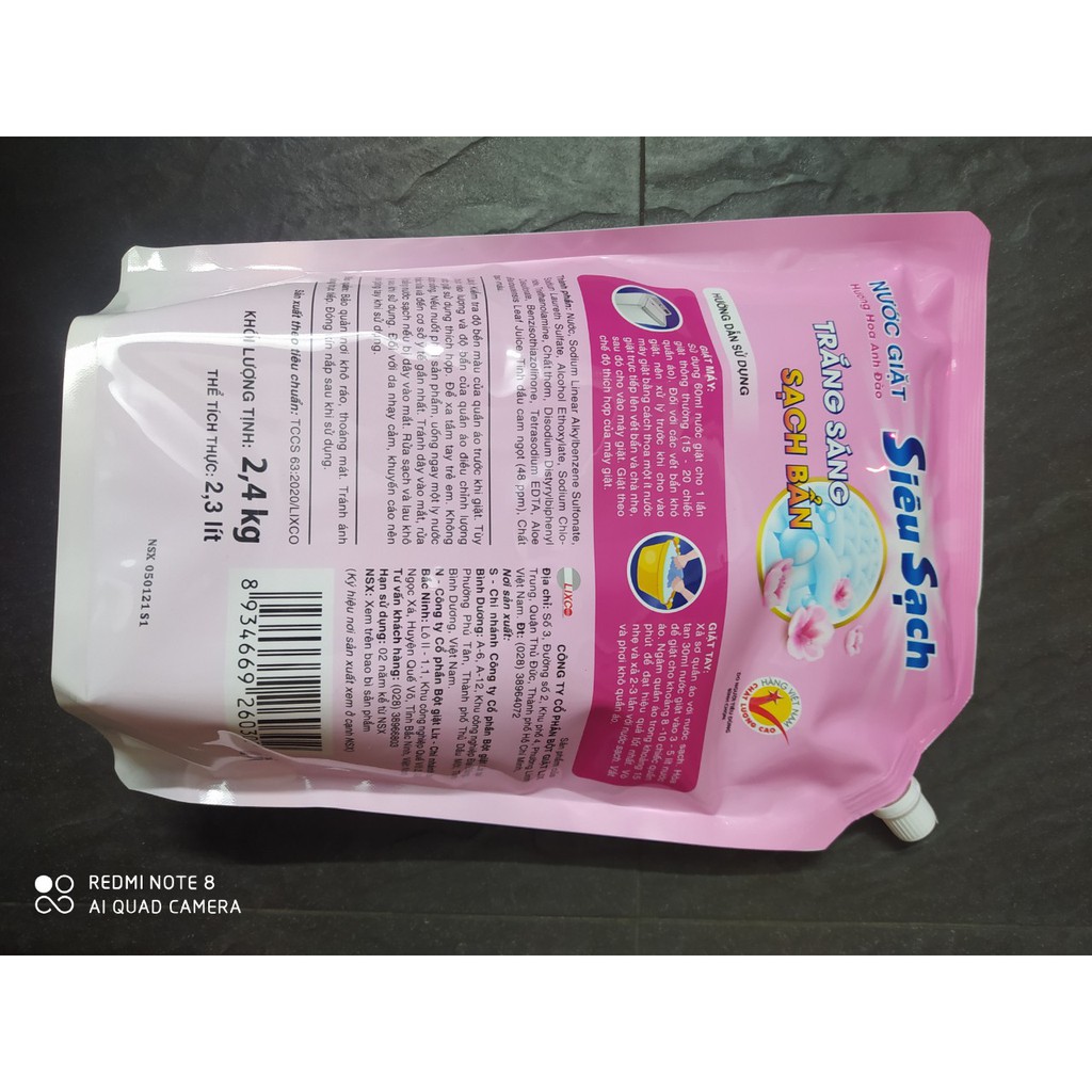 Túi nước giặt Lix Siêu Sạch 2.4kg hương Hoa Anh Đào [Sản phẩm của Lixco]