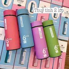 Bình nước giữ nhiệt 6UP lõi thủy tinh 2 lớp cao cấp, đẹp mắt 450ML