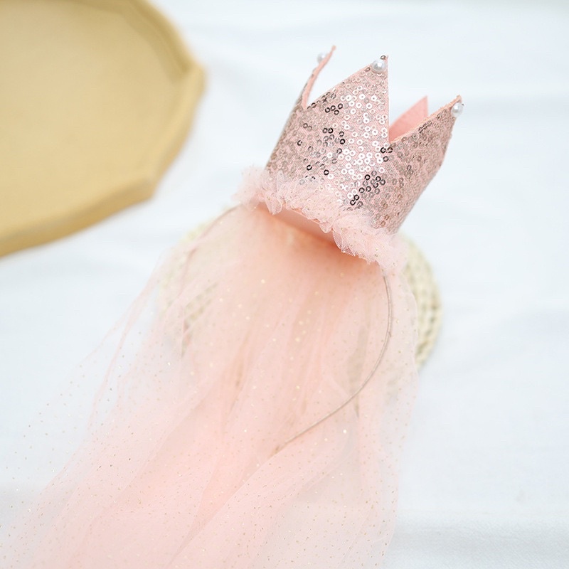 Bờm voan vương miện sinh nhật công chúa đáng yêu phong cách Hàn Quốc cho bé