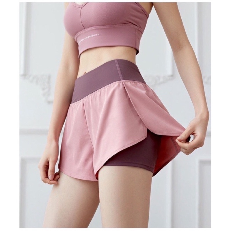 Quần đùi QC có túi 2 lớp tập gym nữ, hàng Quảng Châu cao cấp