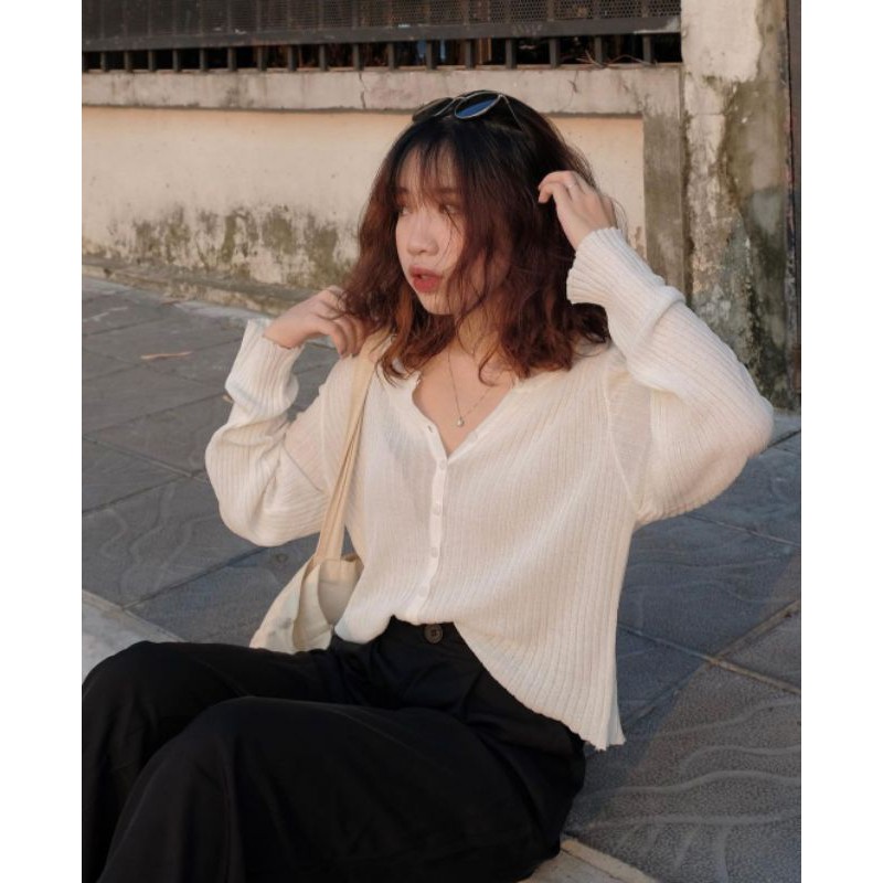 ÁO LEN CROPTOP CỔ V