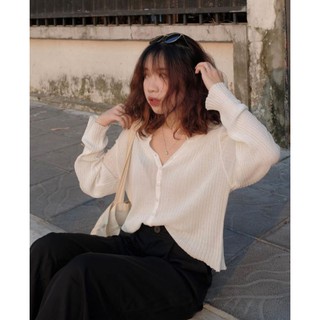 Áo len croptop cổ v