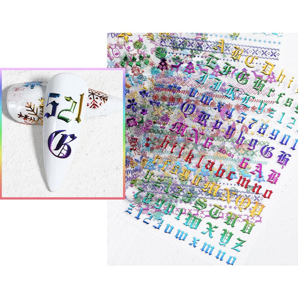 OCEANMAP 1 Miếng Dán Móng Tay 3D Hình Chữ Cái Màu Sắc Gradient Chống Nước DIY