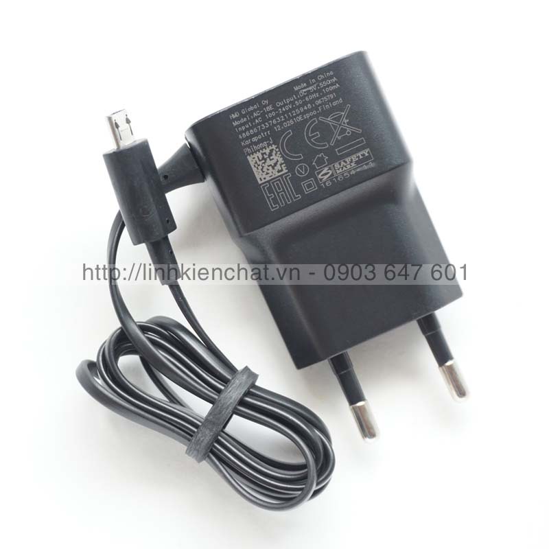 Củ Sạc Nokia liền dây AC-18E Chui Dẹt - Hàng nhập Khẩu