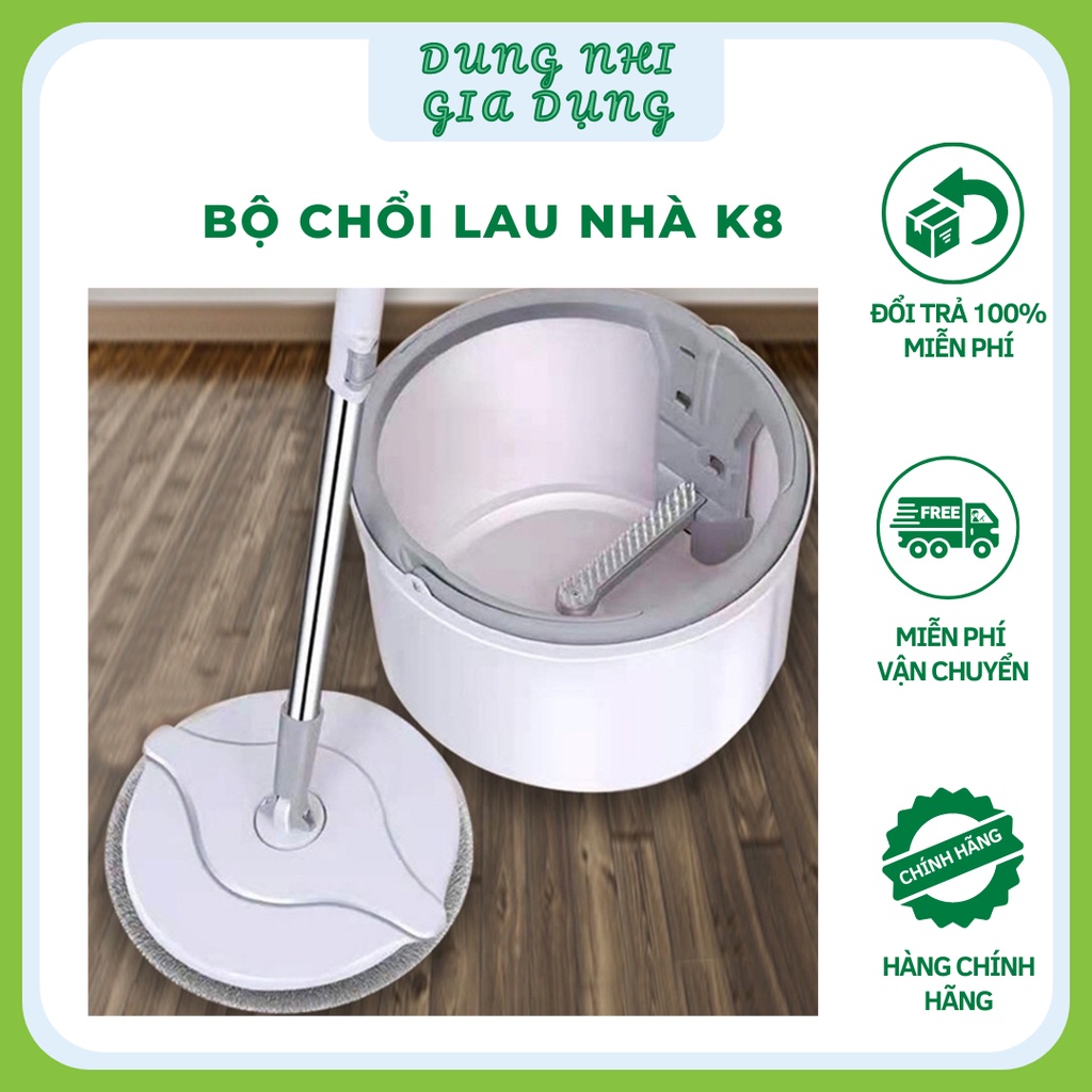 Bộ Chổi Lau Nhà Thông Minh KITIMOP Với Chế Độ Tự Xoay Vắt 360 Độ Lau Sạch Gấp 3 Lần Chổi Thường Chổi Lau Sàn K8