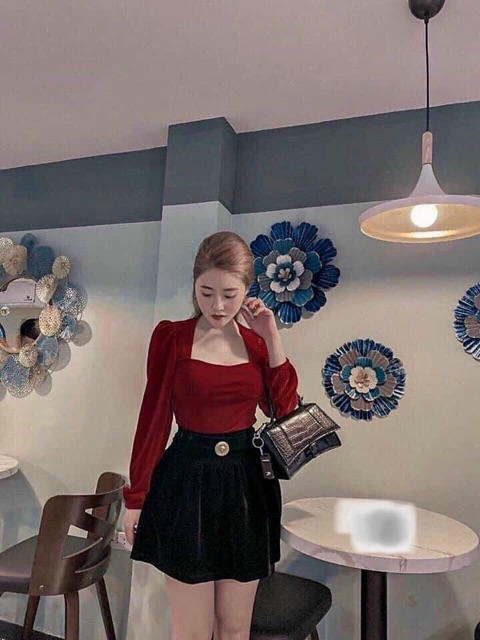 Áo nhung tay dài croptop