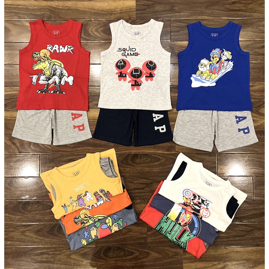 Bộ Ba Lỗ Gap VNXK, Đồ Bộ Ba Lỗ Made In Việt Nam Cho Bé Trai Size 1-8 Tuổi