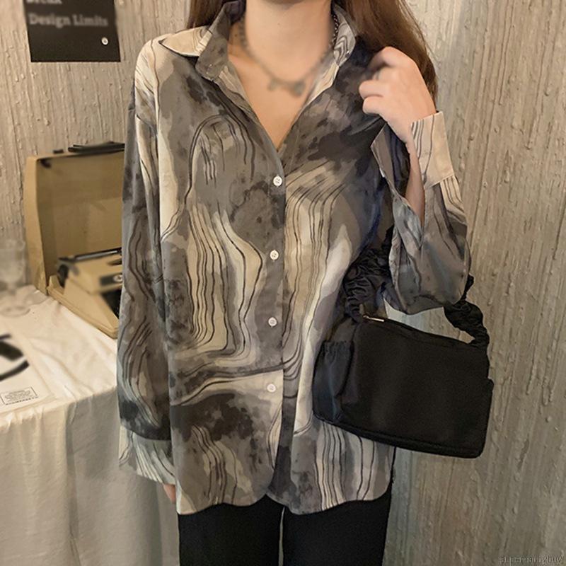 Áo Sơ Mi Dài Tay In Họa Tiết Retro Cho Nữ