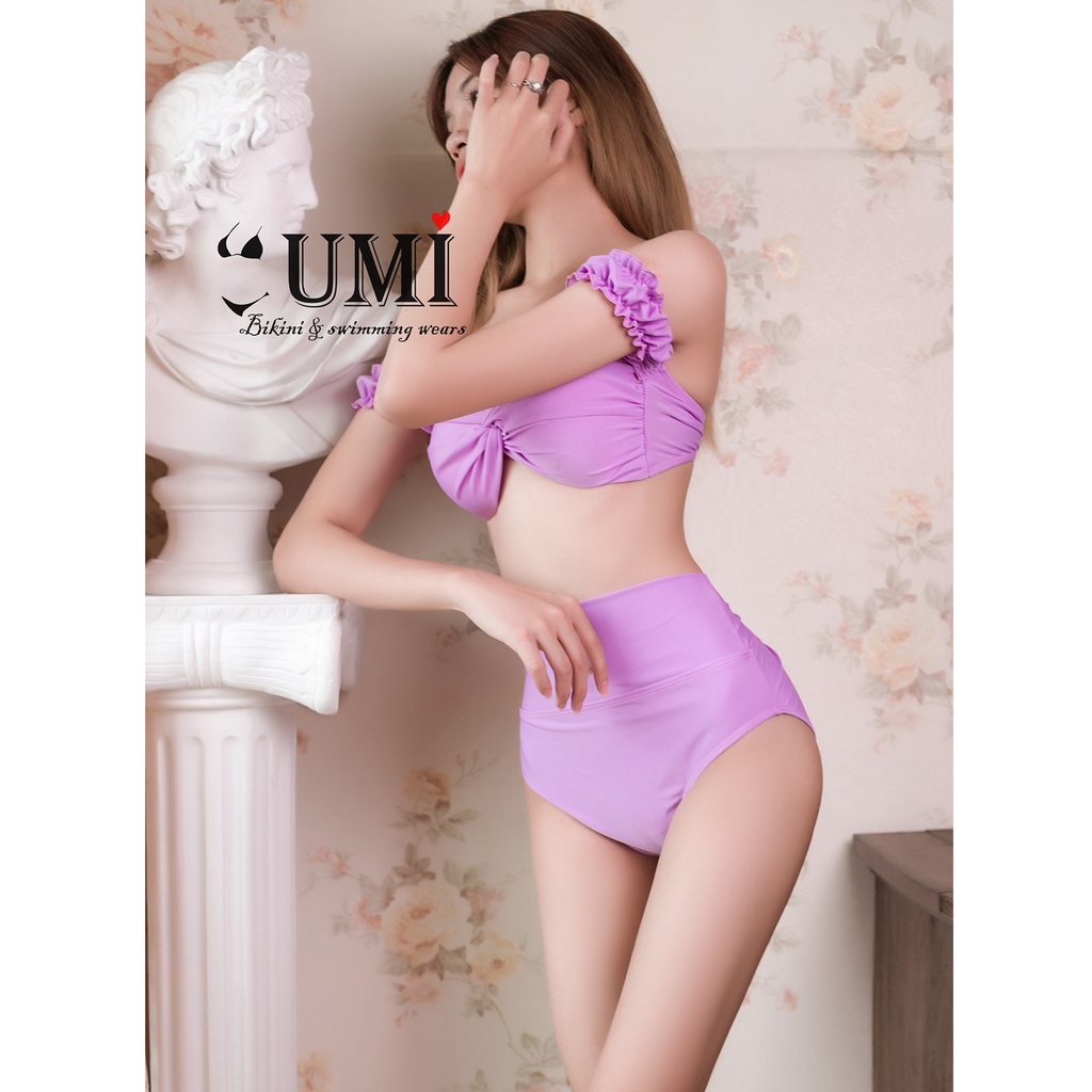 BIKINI Xoắn Ngực Tay Bèo Quần Lưng Cao - BIKINISTORE