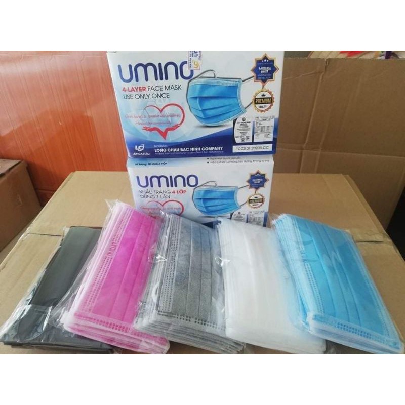 (Chuẩn) Hộp khẩu trang y tế kháng khuẩn Umino 4 lớp đủ màu