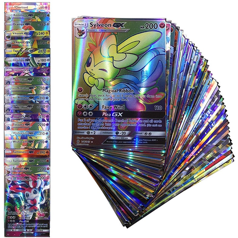 Bộ 100 Thẻ Bài Pokemon Phiên Bản Tiếng Anh VMAX GX EX Mega