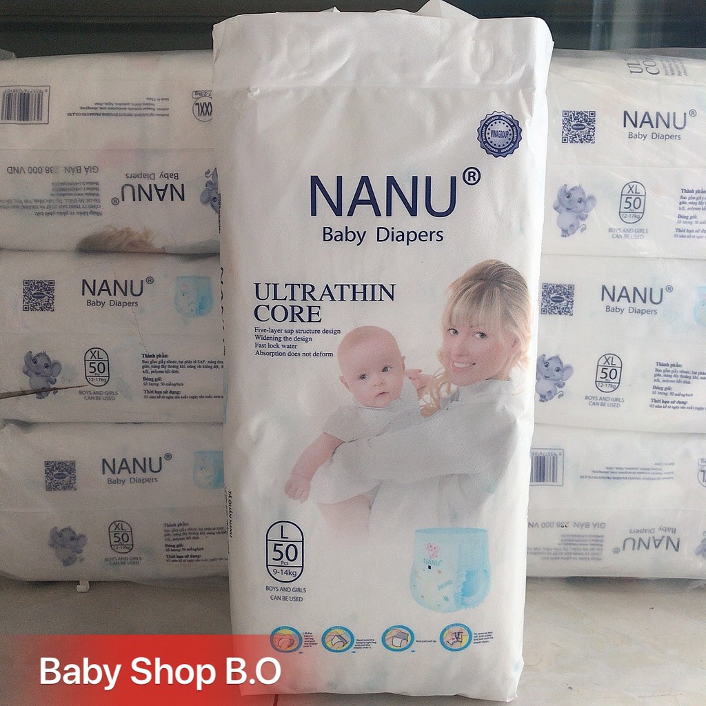 Tã/bỉm quần/dán NANU + Size S/M/L/XL/XXL Số miếng 50/100