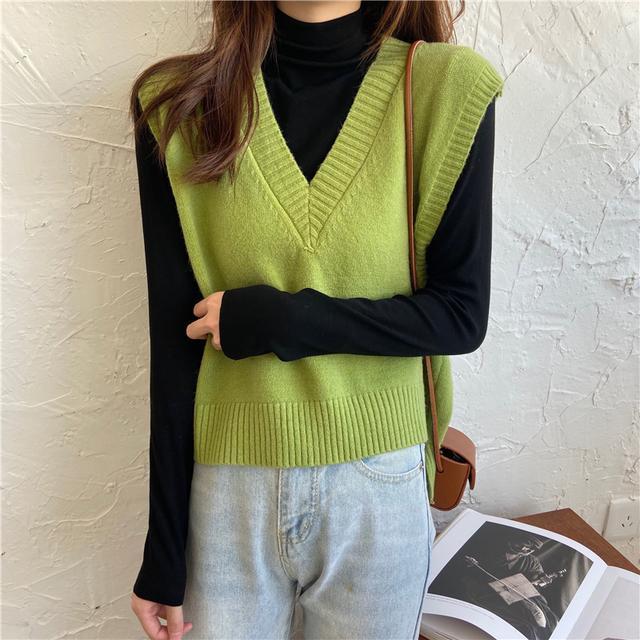 Korean style loose sweater V-neck school wind knit vest | BigBuy360 - bigbuy360.vn