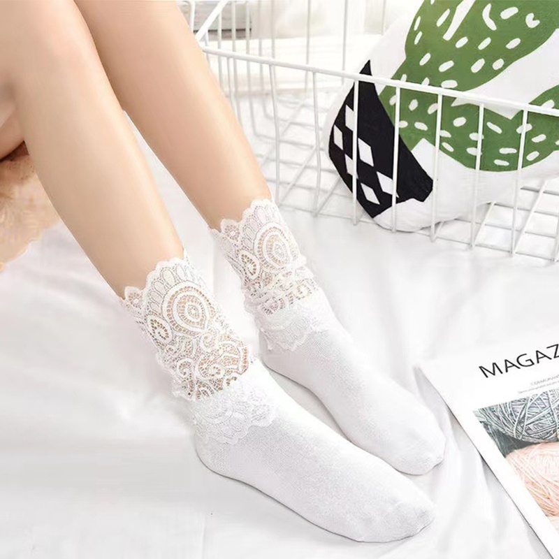 XIXI 1 đôi vớ lưới ngắn bằng cotton co giãn màu đen họa tiết hoa quyến rũ cho nữ