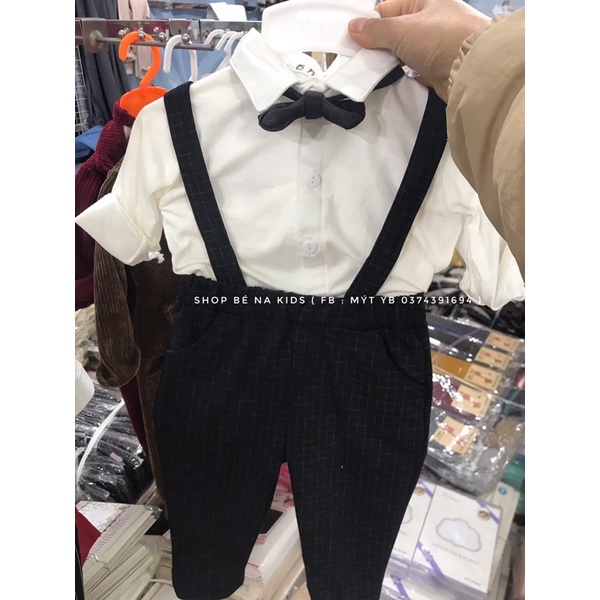 Bộ công tử yếm kèm áo cottong nơ cho. bé 6-15kg