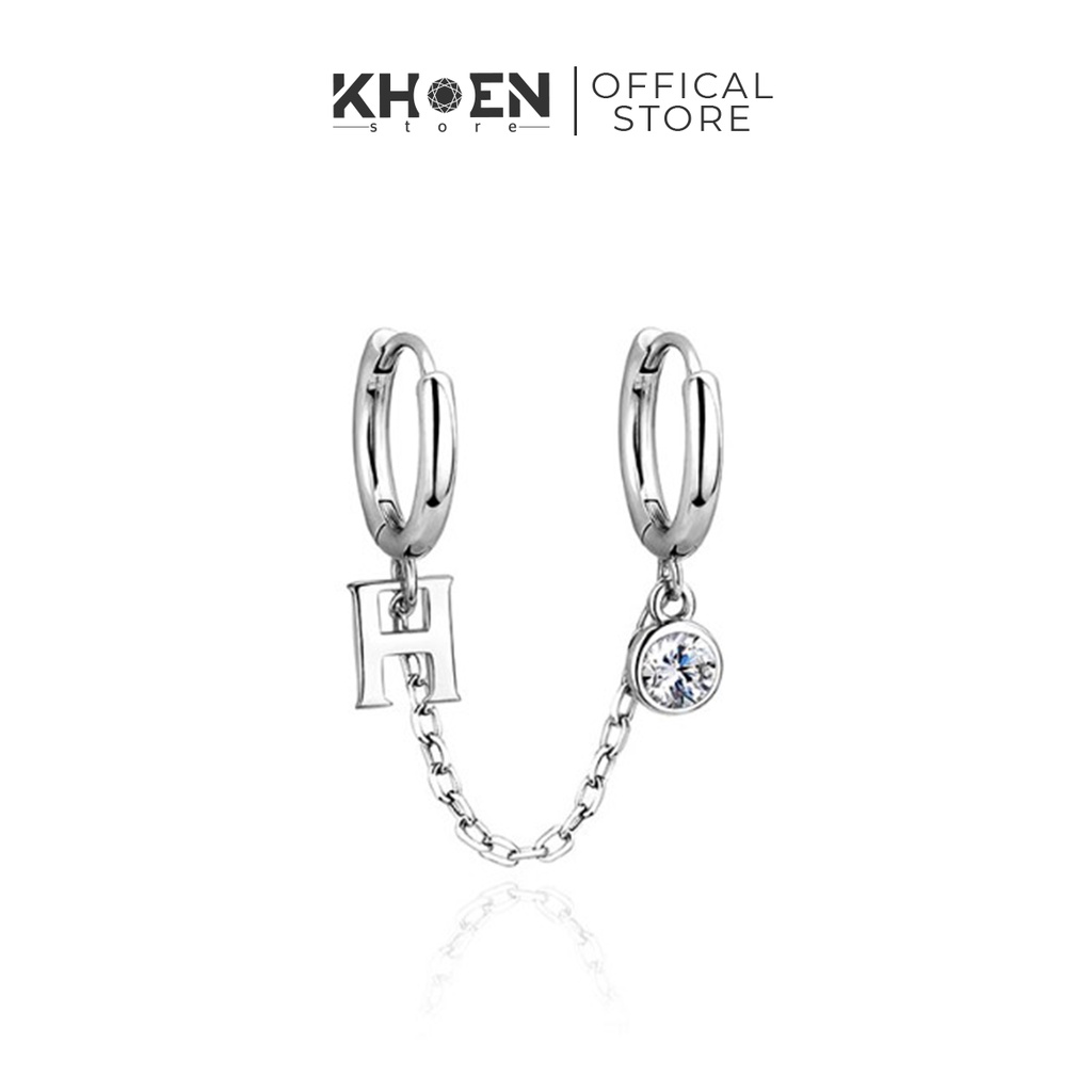 Khuyên tai Dây Xích chữ H xi bạc 925 - Khoen store