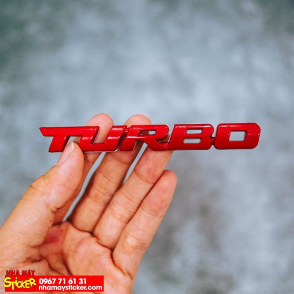 Sticker hình dán metal 3D Turbo đỏ 9.7x1.1cm