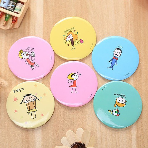 Gương trang điểm mini siêu cute cầm tay bỏ túi Hàn Quốc tiện lợi viền kim loại